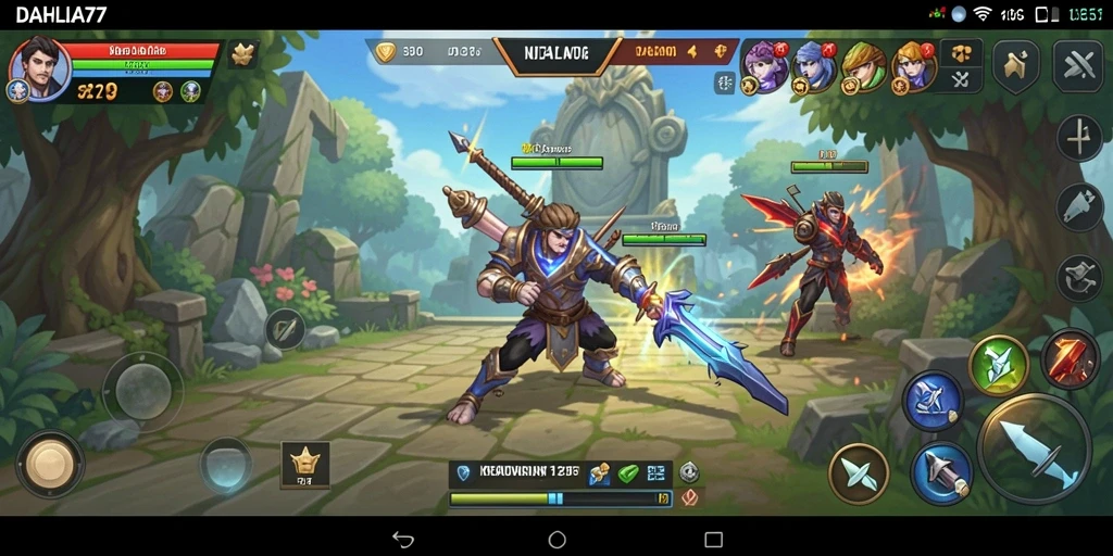Screenshot DAHLIA77 menampilkan aksi pertempuran strategi yang seru.