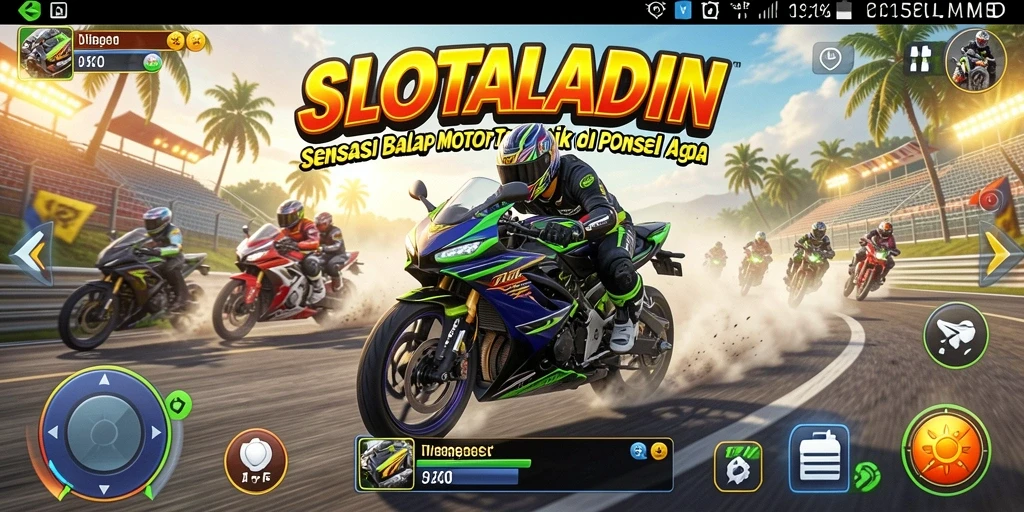 Gameplay seru balap motor dalam SLOTALADIN yang penuh aksi.